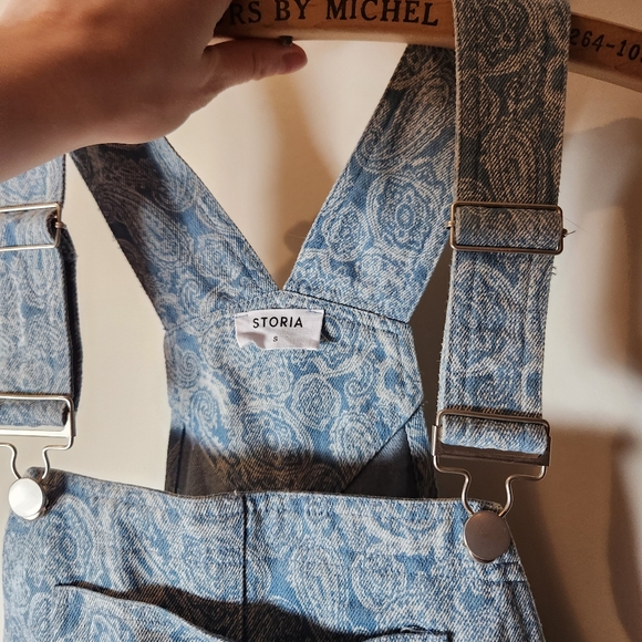Storia small 100% cotton Blue Denim Overall Dress paisley pattern - Picture 11 of 12